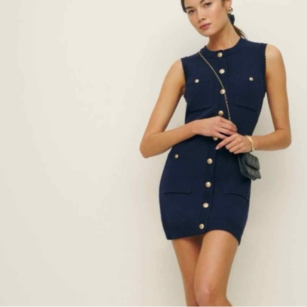 Reformation Catalina Cotton Sweater Mini Dress in Navy Size L